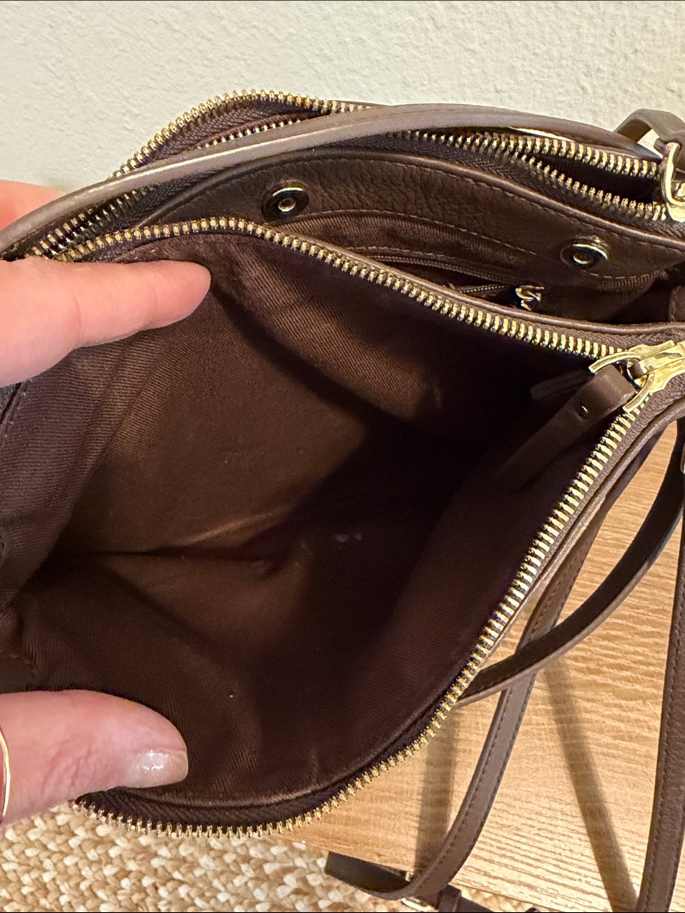 Quince Brown Leather Crossbody with Gold Hardware - Picture 4 of 9